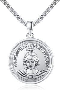 wholesale 925 Sterling Silver St. Florian Prayer for Us Medal Necklace Pendant Charm -21b-St Florian-21b-St Florian