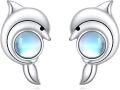 wholesale 925 Sterling Silver Blue Moonstone Dolphin Stud Earrings for Women Girls  48x36mm-0-0