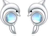 wholesale 925 Sterling Silver Blue Moonstone Dolphin Stud Earrings for Women Girls  48x36mm-Dolphin Earrings