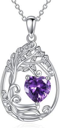 wholesale Sterling Silver Tree of Life Teardrop Pendant Gemstone Necklace-02-Feb-Amethyst