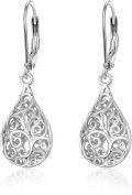 wholesale 925 Sterling Silver Filigree Teardrop Leverback Earrings-0-0