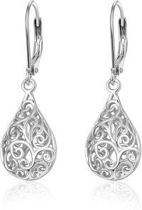 wholesale 925 Sterling Silver Filigree Teardrop Leverback Earrings-08-Filigree Teardrop Earrings Silver