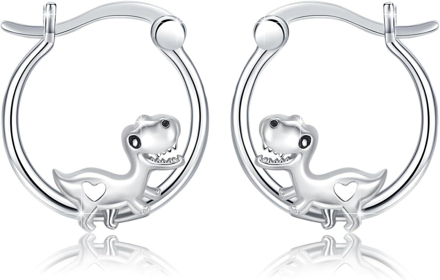 Sterling Silver Hypoallergenic Animal Huggie Hoop Earrings-Dinosaur Hoop Earrings