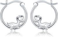 wholesale 925 Sterling Silver Dinosaur Heart Cutout Huggie Hoop Earrings-Dinosaur Hoop Earrings