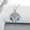 wholesale 925 Sterling Silver Blue Opal Triple Moon Goddess Pentagram Pendant Necklace-0-1