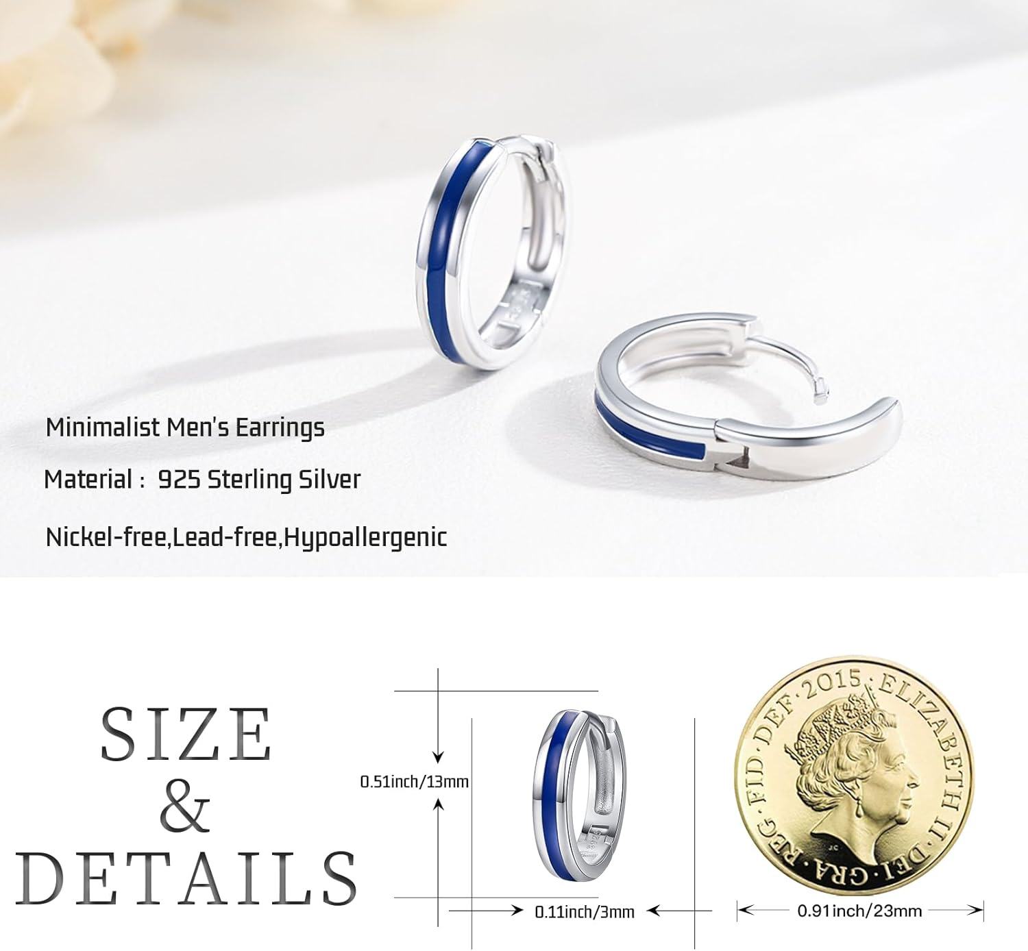 Sterling Silver Blue Opal Huggie Hoop Earrings for Men Women-0-6