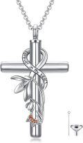 wholesale 925 Sterling Silver Cross with Snowdrop and Butterfly Charm Cremation Urn Necklace for Ashes Keepsake Pendant-0-0
