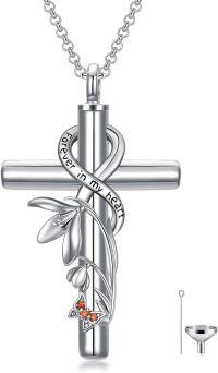 wholesale 925 Sterling Silver Cross with Snowdrop and Butterfly Charm Cremation Urn Necklace for Ashes Keepsake Pendant-01-Jan-Snow Lotus Non-personalized