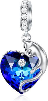 wholesale 925 Sterling Silver Blue Heart Austrian Crystal Pendant Necklace -A-Cat
