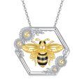 wholesale 925 Sterling Silver Bee Honeycomb Pendant Necklace Two Tone Gold Enamel Daisy Flower-0-0