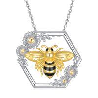 wholesale 925 Sterling Silver Bee Honeycomb Pendant Necklace Two Tone Gold Enamel Daisy Flower-bee and daisy