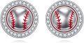 wholesale 925 Sterling Silver Baseball Stud Earrings with Cubic Zirconia Sporty Gift for Women-0-0