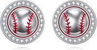 wholesale 925 Sterling Silver Baseball Stud Earrings with Cubic Zirconia Sporty Gift for Women-Baseball earrings