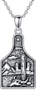 wholesale 925 Sterling Silver Western Cow Tag with Mountain & Cactus Pendant Necklaces for Women and Men-0-0
