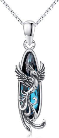 wholesale 925 Sterling Silver Blue Crystal Phoenix Pendant Necklace - Gifts for Her-Phoenix-B