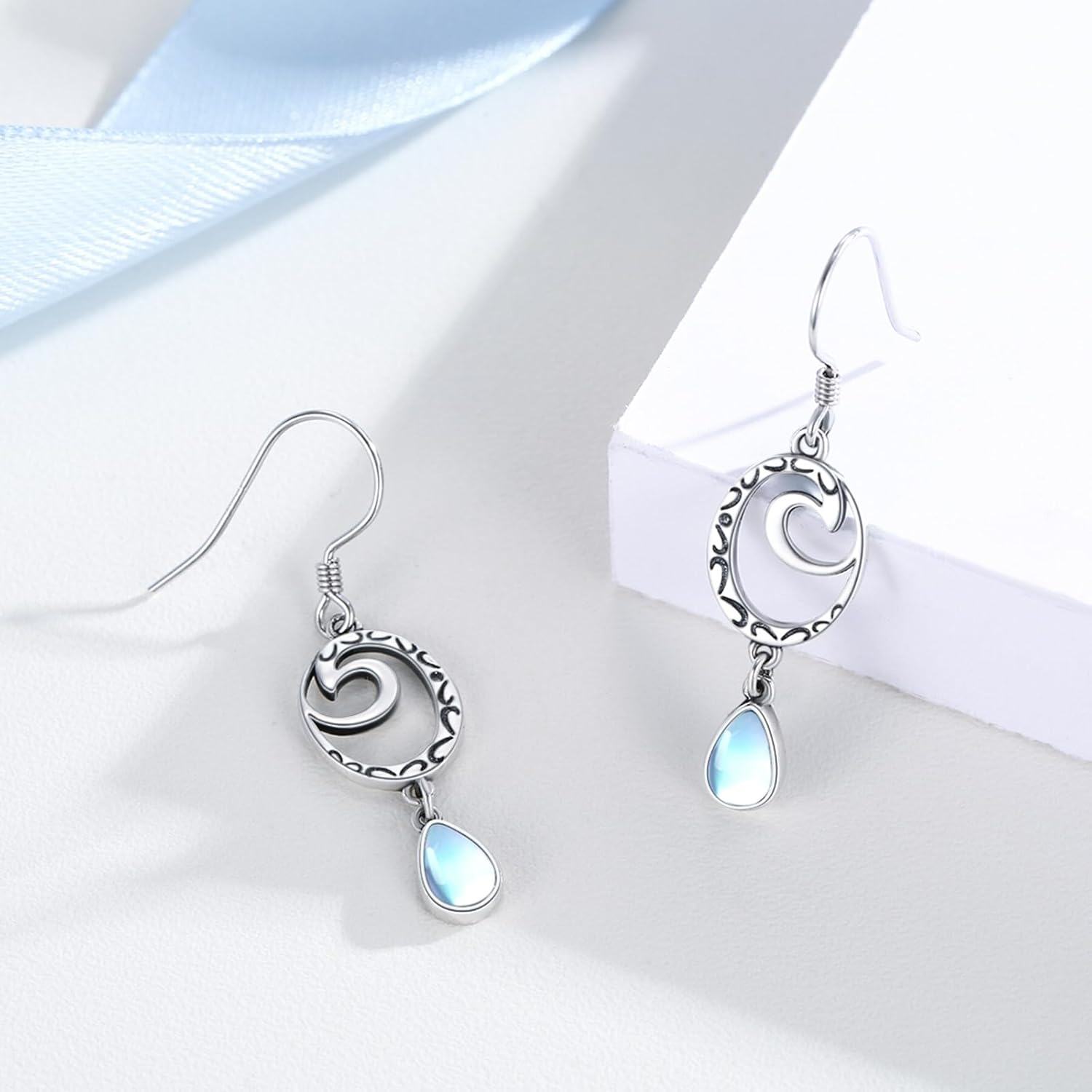 Sterling Silver Moonstone Teardrop Dangle Earrings Gemstone Jewelry Gifts-0-4