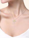 wholesale 925 Sterling Silver Gold Plated Daisy Flower Cross Pendant Necklace for Women-0-4