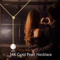 wholesale 14k Gold Pearl Lariat Y Necklace Adjustable Drop Chain For Women-0-4