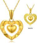 wholesale 18K Yellow Gold Diamond-Cut Open Heart Pendant Necklace with Sparkling Diamond Surface, Hypoallergenic, Gift Box-0-1