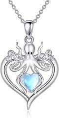 wholesale 925 Sterling Silver Heart Octopus Pendant Necklace with Blue Stone and Chain for Women Girls  45cm Length-0-0