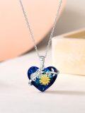 wholesale 925 Sterling Silver Heart-Shaped Pendant with Blue Crystal and Gold Daisy Flower Charm Necklace-0-3