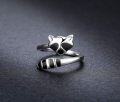 wholesale 925 Sterling Silver Black Enamel Raccoon Head & Tail Adjustable Open Thumb Ring for Women-0-3