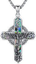 wholesale 925 Sterling Silver Angel Winged Cross Pendant with Abalone Shell Inlay - Celtic Christian Jewelry for Women and Men -0-0