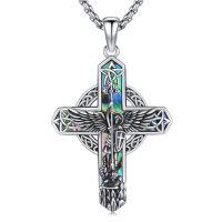 wholesale 925 Sterling Silver Angel Winged Cross Pendant with Abalone Shell Inlay - Celtic Christian Jewelry for Women and Men -St Michael