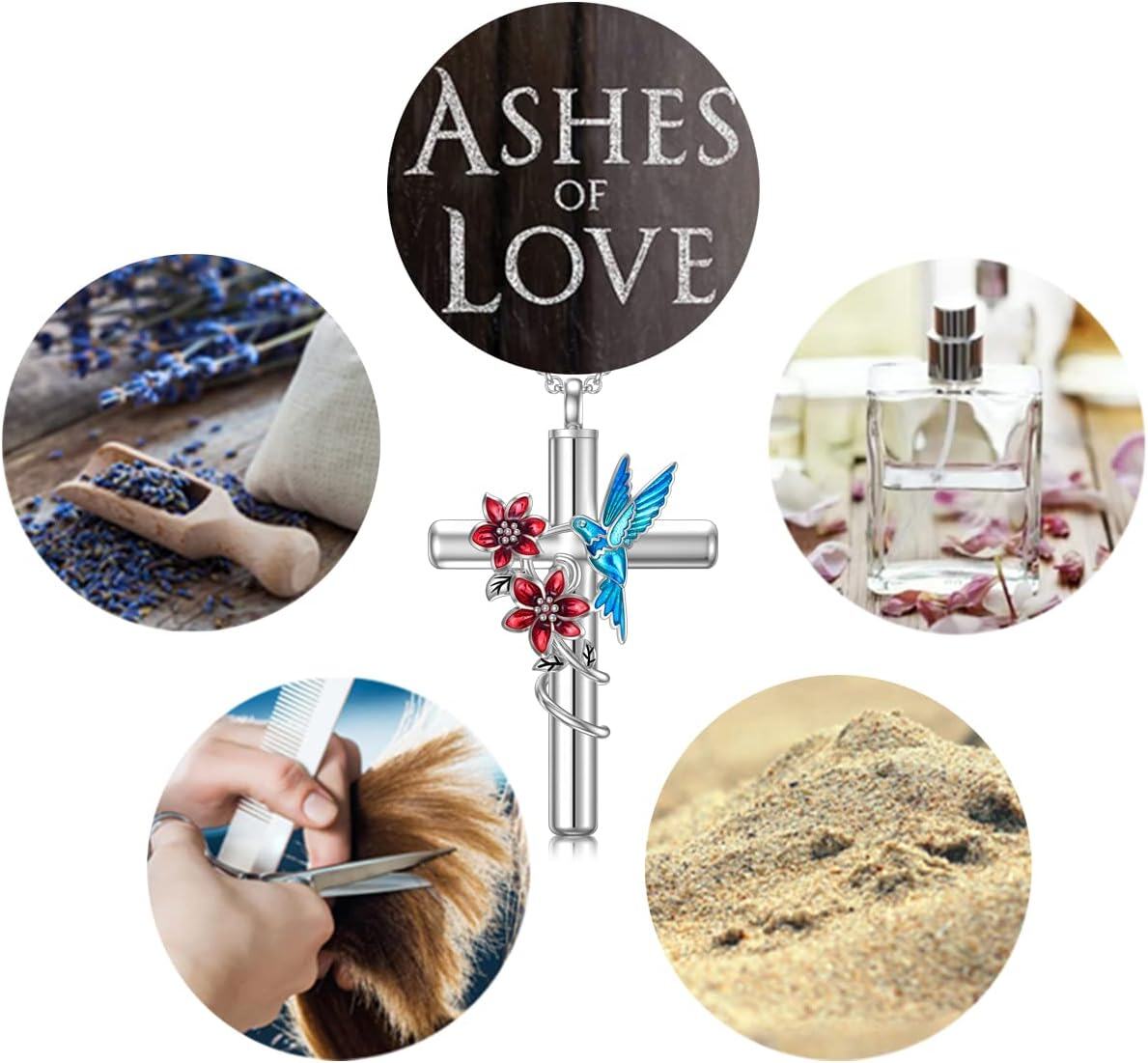 wholesale 925 Sterling Silver Urn Cross Pendant Necklace with Hummingbird and Flowers Design for Ashes Keepsake  Set-0-5