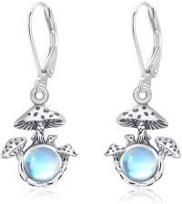 wholesale 925 Sterling Silver Moonstone & Moss Agate Mushroom Drop Earrings for Women-B-Moonstone