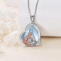 wholesale 925 Sterling Silver Heart Shaped Kitsune Fox Pendant Necklace with Mother of Pearl and Cubic Zirconia for Women Girls-0-2
