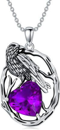 wholesale Sterling Silver Birthstone Raven Necklace for Women-February