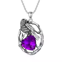 wholesale 925 Sterling Silver Birthstone Raven Necklace for Women-February