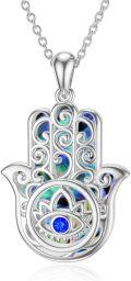 wholesale 925 Sterling Silver Abalone Shell Evil Eye Hand of Fatima Pendant Necklace-0-0