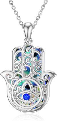 wholesale 925 Sterling Silver Abalone Shell Evil Eye Hand of Fatima Pendant Necklace-Hamsa 3