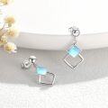 wholesale 925 Sterling Silver Square Shape Blue Opal Hypoallergenic Drop Earrings-0-1