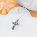 wholesale  Sterling Silver Turquoise Cross Necklace with Birth Flower Pendant -0-30