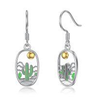 TOUPOP Sterling Silver Green Cactus Dangle Drop Earrings For Women-undefined