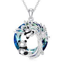 TOUPOP Sterling Silver Crystal Tree Of Life Panda Pendant Necklace-undefined
