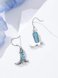 wholesale 925 Sterling Silver Turquoise Cowboy Boot Dangle Drop Earrings for Women-0-4