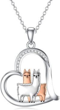 wholesale 925 Sterling Silver Llama Heart Necklace - Alpaca Jewelry Cute Llama Gifts for Women-two alpacas