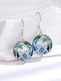 wholesale 925 Sterling Silver Blue Opal Palm Tree & Wave Design Drop Earrings for Women Valentines Gift-0-4