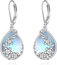 wholesale 925 Sterling Silver Moonstone & Cubic Zirconia Plumeria Teardrop Earrings 10mm-Plumeria