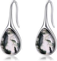 wholesale Sterling Silver Threader Earrings Long Dangle Piercing Jewelry for Women-Moss agate pull through earrings
