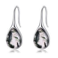 wholesale 925 Sterling Silver Turquoise Teardrop Threader Earrings for Women - Long Dangle Pierced Jewelry-Moss agate pull through earrings