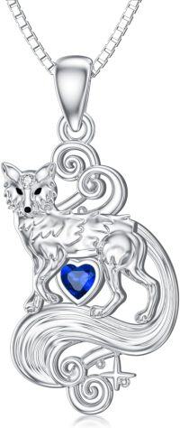 wholesale 925 Sterling Silver Wolf Heart Pendant Necklace for Women Gifts-17