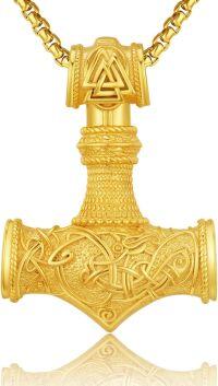 wholesale 925 Sterling Silver Plated Gold  Viking Mjolnir Thor's Hammer Pendant Norse Jewelry -A3-Yellow Gold