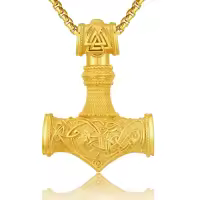 wholesale 925 Sterling Silver Plated Gold  Viking Mjolnir Thor's Hammer Pendant Norse Jewelry -A3-Yellow Gold