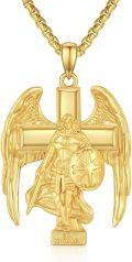 wholesale Gold 925 Sterling Silver Saint Michael Angel Cross Necklace for Women and Men-0-0