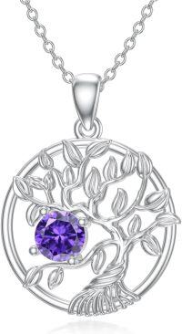 wholesale  Sterling Silver Tree of Life Birthstone Necklace for Women Gift -02-February